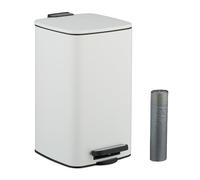 Relaxdays Cubo de Basura Baño, 8 litros, Cierre Automático, Papelera Interior Extraíble, Metal, Tapa y Bolsas, Blanco, 30% plástico 70% Hierro, 8 l