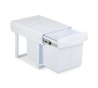 Relaxdays Cubo de Basura Cocina, 2 Compartimentos, 2X 15L, 34,6x34x51,8 cm, Extraíble, Papelera Bajo Fregadero, Blanco