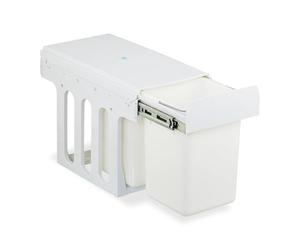 Relaxdays Cubo de Basura Cocina, 2 Compartimentos, 2X 8L, 35,5x25x47 cm, Extraíble, Papelera Reciclaje Fregadero, Blanco