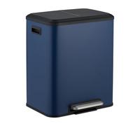 Relaxdays Cubo de Basura Cocina, 2 x 15 L, Papeleras Internas Extraíbles, Reciclaje, Cierre Suave y Pedal, Azul, 10% plástico 90% Hierro, 15 litros