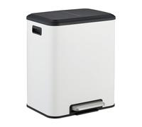 Relaxdays Cubo de Basura Cocina, 2 x 15 L, Papeleras Internas Extraíbles, Reciclaje, Cierre Suave y Pedal, Blanco, 10% plástico 90% Hierro, 15 litros