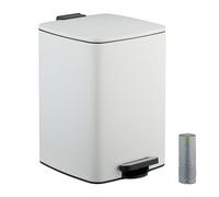 Relaxdays Cubo de Basura Cocina, 20 litros, Papelera Interior Extraíble, con Pedal y Bolsas, Basurero, Hierro, Blanco, 30% plástico 70%