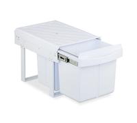 Relaxdays Cubo de Basura Cocina, 3 Compartimentos, 15L y 2X 8L, 34,6x34x51,8 cm, Extraíble, Papelera Fregadero, Blanco, Plástico, Acero, 1 x 15 L y 2 x 8 L