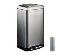Relaxdays Cubo de Basura Cocina, 30 L, Antihuellas, Papelera Interior Extraíble, Pedal, Bolsas, Acero Inoxidable, Plata, 70% 30% plástico, 60,5 x 34 x 31 cm
