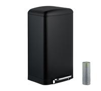 Relaxdays Cubo de Basura Cocina, 30 L, Antihuellas, Papelera Interior Extraíble, Pedal, Bolsas, Acero Inoxidable, Negro, 30% plástico 70%, 60,5 x 34 x 31 cm