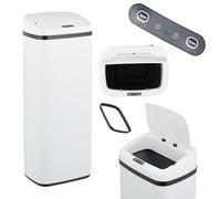 Relaxdays Cubo de Basura Cocina con Sensor, 50 L, Tapa Eléctrica, Soporte para Bolsas, Papelera Automática, Blanco, Acero, Plástico