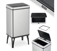 Relaxdays Cubo de Basura Cocina Sensor, 40L, Tapa Eléctrica, Soporte Bolsas, Papelera Automática Acero Inoxidable, Plata, Plástico