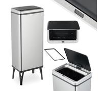 Relaxdays Cubo de Basura Cocina Sensor, 60L, Tapa Eléctrica, Soporte Bolsas, Papelera Automática Acero Inoxidable, Plata, Plástico
