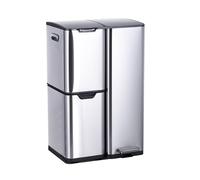 Relaxdays Cubo de basura con 3 compartimentos, 60 L, extraíble interior, cierre suave, pedal de pie, acero inoxidable, color plateado