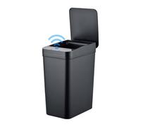 Relaxdays Cubo de basura con sensor, 9 L, tapa automática, negro | Soporte para bolsas, plástico PP, cocina
