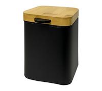Relaxdays Cubo de Basura cosmético de Pared, 3 l, Cierre Suave, Interior metálico, baño, Negro/Natural 25x16.5x16.5 cm