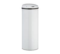 Relaxdays Cubo de Basura, 50L, Redondo, Tapa eléctrica, Sensor de Movimiento, Grande, Acero Inoxidable, 80x30 cm, Blanco