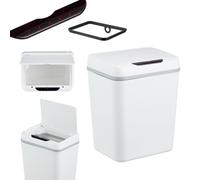 Relaxdays Cubo de Basura Baño, con Sensor, 9 L, Tapa Eléctrica, Soporte Bolsas, Papelera Automática, Plástico, Blanco