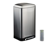 Relaxdays Cubo de Basura Cocina, 30 L, Antihuellas, Papelera Interior Extraíble, Pedal, Bolsas, Acero Inoxidable, Plata, 70% 30% plástico, 60,5 x 34 x 31 cm