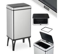 Relaxdays Cubo de Basura Cocina Sensor, 40L, Tapa Eléctrica, Soporte Bolsas, Papelera Automática Acero Inoxidable, Plata, Plástico