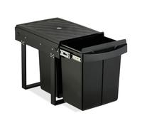 Relaxdays Cubo de Basura Cocina, 2 Espacios, 2X 20 L, 41,3x34x51,8 cm, Extraíble, Papelera Reciclaje Fregadero, Negro, Acero, Plástico, 2 x 20 L