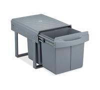 Relaxdays Cubo de Basura 2 Compartimentos, Papelera Cocina Extraíble Bajo Fregadero, 2x 15 L, 34,6 x 34 x 51,8 cm, Gris