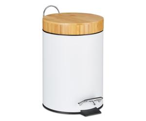 Relaxdays Cubo de basura para baño 3 litros blanco,marrón claro