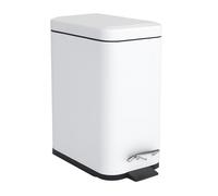 Relaxdays Cubo de basura para baño, 5 litros, cubo cosmético con cierre suave, diseño mate, cubo a pedal, blanco