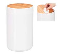 Relaxdays basculante, 5,5 L, Color Blanco Cubo de Basura para baño, Tapa oscilante, Moderno, Bambú & Plástico, 5,5L, 26,5 x 18 cm, 1 Ud, 26.5 x 18 cm