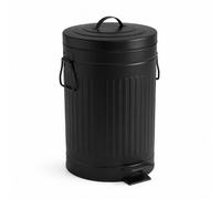Relaxdays Cubo de basura retro, 12 l, cocina y baño, pedal, negro | cierre suave, cubeta extraíble, metal
