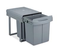Relaxdays Cubo de Basura 3 Compartimentos, Papelera Cocina Extraíble Bajo Fregadero, 20 L y 2x 10L, 41,3x34x51,8cm, Gris
