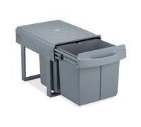 Relaxdays Cubo de Basura 3 Compartimentos, Papelera Cocina Extraíble Bajo Fregadero, 15 L y 2x 8L, 34,6x34x51,8 cm, Gris