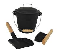 Relaxdays Cubo de Cenizas Tapa, 4,5 l, Incluye Cepillo y Pala para Chimenea, con asa, Negro/Natural