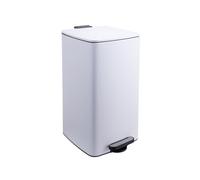 Relaxdays Cubo de cocina, 30 litros, cierre suave, blanco | Cubo interior extraíble, metal mate, cubo angular con pedal