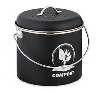 Relaxdays Cubo de Compost para Cocina, 3,5 litros, 2 filtros de carbón Activo, con Tapa, asa, Hierro, contenedor de Basura orgánica, Color Negro