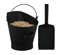 Relaxdays Cubo para Cenizas con Pala, 11 L, Accesorios de Chimenea, Recipiente para Carbón con Asa, Hierro, Negro