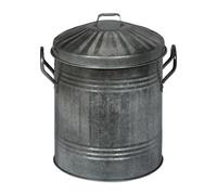 Relaxdays Cubo para Cenizas con Tapa, 10 L, Accesorio Chimenea, Estufa, Almacenar Carbón, Hierro Galvanizado, Plateado