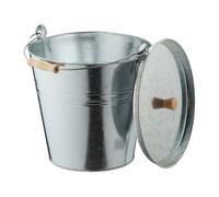 Relaxdays Cubo para Cenizas con Tapa, 12,5 L, Accesorio Chimenea, Estufa, Asa Madera, Almacenar Carbón, Acero, Plateado