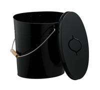 Relaxdays Cubo para Cenizas con Tapa, 12 L, Accesorio Chimenea, Estufa, Asa Madera, Almacenar Carbón, Acero, Negro
