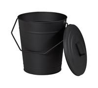 Relaxdays Cubo Cenizas con Tapa, 12 litros, Accesorio Chimenea, Estufa, BBQ, con Asa, para Carbón y Ceniza, Acero, Negro