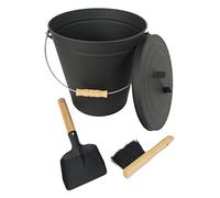 Relaxdays Cubo para Cenizas de 20 l con Tapa, Cepillo y Pala, asa Negro/Natural