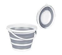 Relaxdays Cubo Plegable 10 l, Barreño con Asa Limpieza, Cubeta Agua, Hogar, Coche, Camping, Autocaravana, Gris/Blanco, 24,5 x 33 x 34 cm