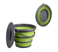 Relaxdays Cubo Plegable, 10 litros, con Pico, Ojal para Colgar, Asa de Transporte y Tapa, Cubeta de Limpieza, Verde/Gris, 25 x 33 x 36 cm