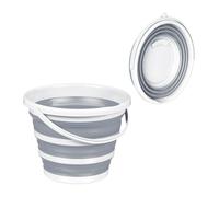 Relaxdays Cubo Plegable 10 l, Barreño con Asa Limpieza, Cubeta Agua, Hogar, Coche, Camping, Autocaravana, Gris/Blanco