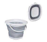 Relaxdays Cubo Plegable, 10 litros, Pico, Agujero para Colgar, Asa Transporte, Canasto Hogar y Camping, Gris/Blanco