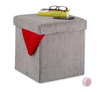 Relaxdays Taburete, Plegable, Banqueta con Espacio de Almacenamiento, Pana, Cuadrado, con Tapa, 38 x 38 x 38 cm, Gris, Gomaespuma, 38T x 38B x 38H cm