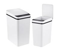Relaxdays cubos de basura con sensor, set 2 (9 L, 15 L), blanco