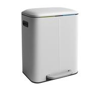 Relaxdays Cubo de Basura con 2 Compartimentos, 2x20L, Cierre Suave, Pedal, Metal, Blanco, 60x44.5x41 cm