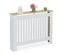 Relaxdays Cubre Radiador, Diseño a Listones, 83 x 112 x 19 cm, para Calefactores Antiguos, Cubreradiador, MDF, Blanco