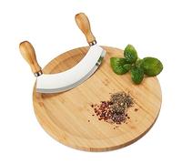 Relaxdays Cuchillo media luna con tabla picar 25cm marrón claro,plata