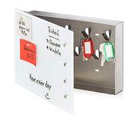 Relaxdays Cuelga Llaves, Puerta de Cristal, 6 Imanes, Notas y Recordatorios, 20 x 30 cm, 7 Ganchos, Blanco y Plateado