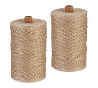 Relaxdays Cuerda de Yute de 1 mm, 2 Rollos de 500 m Cada uno, Biodegradable, Manualidades, Jardín, Embalaje, Natural