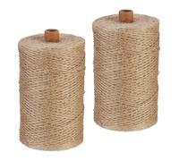 Relaxdays Cuerda de Yute de 1 mm, 2 Rollos de 500 m Cada uno, Biodegradable, Manualidades, Jardín, Embalaje, Natural