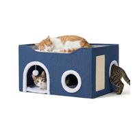 Relaxdays Cueva para Gatos, 34 x 60 x 40 cm, rascador, Pelota, 2 Cojines, casa Plegable, Azul