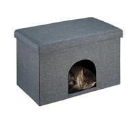 Relaxdays Cueva para Gatos con Asiento, Taburete Plegable con Casita para Perros y Felinos, 38,5 x 64,5 x 37,5 cm, Gris